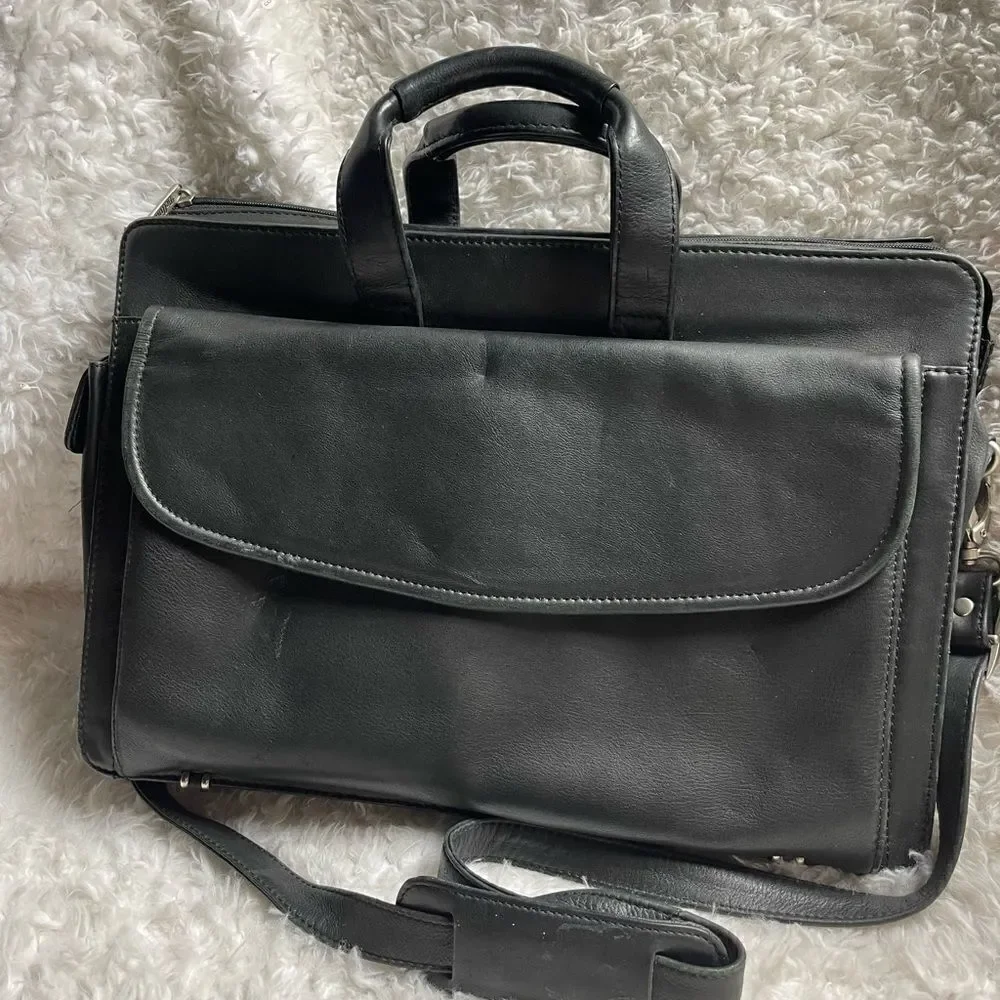 Bellino Black Soft Leather Business office Bag Adjustable Strap